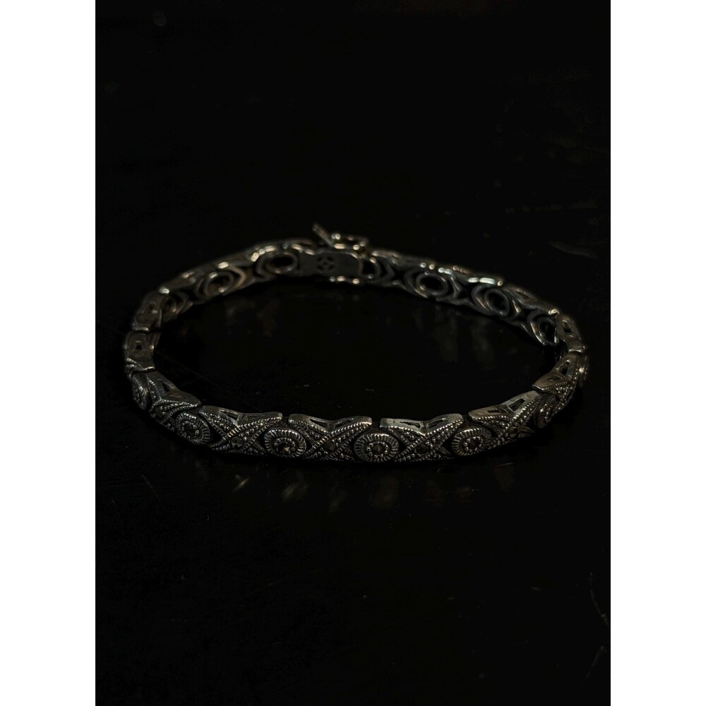 Sterling Silver Vintage Art Deco Marcasite XO Link Bracelet